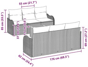 7 darabos kerti kanapé szett párnákkal bézs poli rattan akáciával, 2 fős kert kanapé párnákkal bézs poli rattan