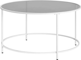 Kerek dohányzóasztal 84 x 45,5 cm, üvegasztal acél vázzal, fehér és szürke üveg