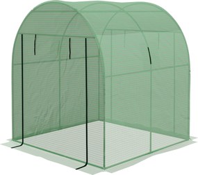 Outsunny Alagút Üvegház Kerthez 1.8x1.8x2m, UV Ellenálló Üvegház 2 Feltekerhető Ajtóval és Ablakokkal, Acélból és PE-ből, Zöld | Aosom