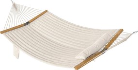 Outsunny kültéri függőágy 200 x 140 cm – két rétegű steppelt dupla függőágy fejtámlával, újságtartóval és bükkfa terítőrúddal, krémfehér | Aosom