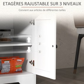 HOMCOM Büfé tároló szekrény konyhai szekrény vidéki stílusban 2 fiókkal és 2 állítható magasságú polccal - méret: 121L x 37W x 75H cm fehér | Aosom