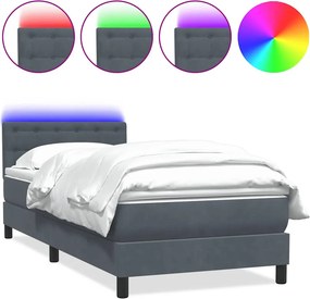 vidaXL sötétszürke bársony rugós és LED-es ágy matraccal 90x210 cm