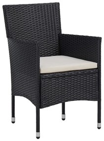 3 részes fekete polyrattan és tömör fa kerti étkezőgarnitúra
