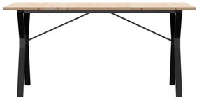 Tömör fenyőfa és acél étkezőasztal Y-vázzal 140x80x75,5 cm