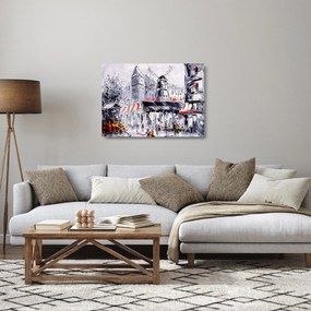 Kép - utca Párizsban, olajfestmény (üvegen) (70x50 cm)