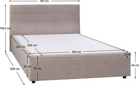 Ágy tárhellyel, 160x200, bézs, RUNOL