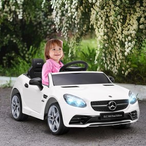 AIYAPLAY Elektromos Autó Gyermekeknek 3 Éves Kortól Mercedes SLC 300 12V Akkumulátorral, Távirányítós, LED Fényszórókkal, Síppal, Zenével, Fehér | Aos
