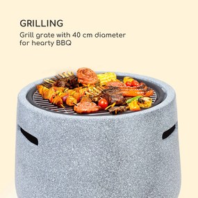 Evora, tűzrakóhely, Ø 45cm, grill rostély, műkő, acél, fekete/kő utánzat