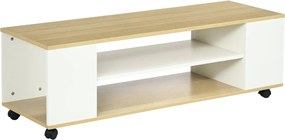 HOMCOM TV állvány kerekekkel - Floating TV állvány 2 tárolópolccal 55 hüvelykes tévékhez - 120x40x38.5 cm Fehér | Aosom