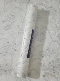 Fali tapéta, dekoratív ezüst virágokkal, ezüst csillámokkal, Dj243806