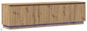 TV Szekrény LED Fénnyel Kézműves Tölgy 180x38x49 cm Rétegelt Lemez