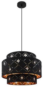 Globo 15448H1 Függeszték fém fekete váz, fekete-arany textil ernyővel, akril -kristály dekor gyöngyökkel. Ø:400, M:1400, fényforrás nélkül 1xE27 60W 230V