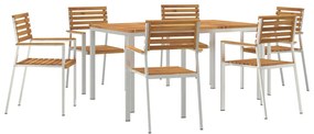 7 Darabos Kerti Étkezőszett Tömör Akácfából, Kültéri Étkezőasztal 150x90x75 cm Tömör Akácfából, Összecsukható Kerti Székek 2 db Tömör Akácfa és Acél, Összecsukható Kerti Székek 4 db Tömör Akácfa és Acél
