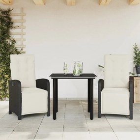 3 részes fekete polyrattan bisztrógarnitúra párnával