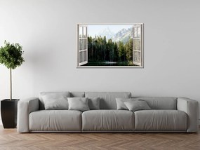 Gario Vászonkép Nyitott ablak Erdei tó Méret: 120 x 80 cm