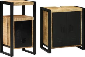 vidaXL Fürdőszoba bútor szett 2 pcs Barna és fekete Tömör Mangófát