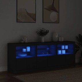 fekete tálalószekrény LED-világítással 181,5x37x67 cm
