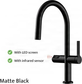 Konyhai csaptelep ELITE EDITION KSS1700 kihúzható zuhanyfejjel, LED-kijelzővel és érintésmentes érzékelővel, több színváltozatban — Matt fekete — Igen