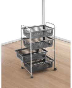 Sötétszürke-ezüstszínű gurulós polcos állvány 46x78 cm – Metaltex