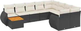 vidaXL 10 részes fekete polyrattan kerti ülőgarnitúra párnákkal