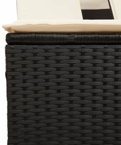 fekete polyrattan dupla napozóágy tetővel és párnával