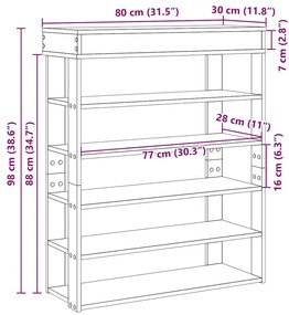fekete szerelt fa cipőtartó 80x30x98 cm