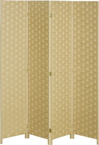 HOMCOM 4 Paneles Szobaelválasztó 159.5x169.5 cm Összecsukható Partíció Papírzsinór Dekorációval Hálószobába és Nappaliba Barna | Aosom