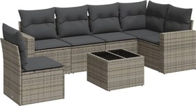 vidaXL 7 részes szürke polyrattan kerti ülőgarnitúra párnákkal