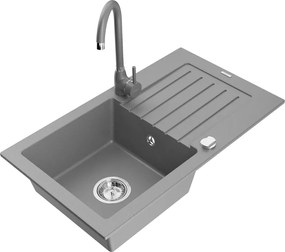 Mexen Pablo egymedencés gránit mosogató csepptálcával és Telma konyhai csappal, szürke - 6510-71-670200-71