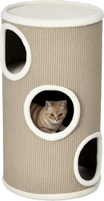 PawHut Kaparóhenger 70 cm Magas Ø 38 cm Háromszintes Macska Henger Plüss Szegéllyel, Macska Bújóhely, Kaparóoszlop Kismacskák Számára, Barna | Aosom