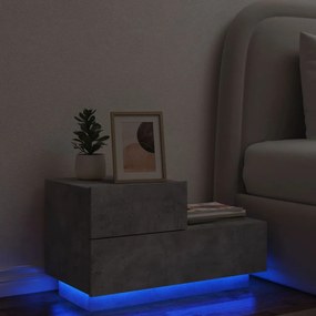 Betonszürke éjjeliszekrény LED-fényekkel 70x36x40,5 cm