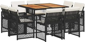 vidaXL 9 részes fekete polyrattan kerti étkezőgarnitúra párnákkal
