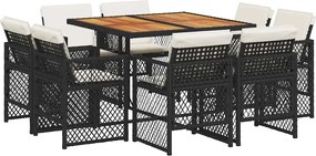 vidaXL 9 részes fekete polyrattan kerti étkezőgarnitúra párnákkal