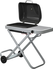 Outsunny hordozható 1-égős 2,5 kW összecsukható gázgrill kocsival, oldalsó polccal, fedélhőmérővel és csepegtetőtálcával – asztali kültéri grill BBQ-h