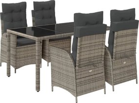 vidaXL 5 részes szürke polyrattan kerti étkezőgarnitúra párnával
