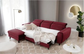 Piros bársony kinyitható-tárolóhelyes sarokkanapé (bal oldali-heverő résszel) Foble – ELTAP