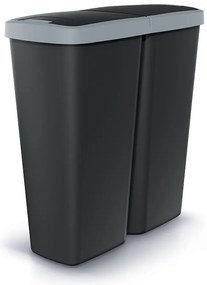 Hulladékgyűjtő Prosperplast COMPACTA Q DUO, 50 l fekete, világosszürke fedéllel