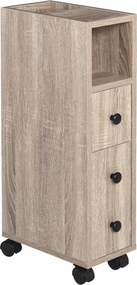 kleankin Fürdőszoba Szekrény Kerekekkel - Tárhelytakarékos Fürdőszoba Szekrény Nyitott Polccal és Fiókkal - 18x30x68 cm Tölgy | Aosom