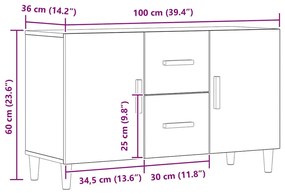 kézműves tölgy színű szerelt fa tálalószekrény 100 x 36 x 60 cm