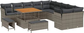vidaXL Kerti Kanapé Szett 13 pcs Szürke polirattan