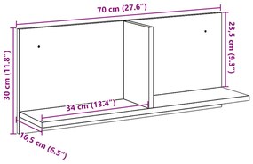 füstös tölgy színű szerelt fa faliszekrény 70 x 16,5 x 30 cm