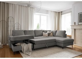 Szürke kordbársony kinyitható sarokkanapé (jobb oldali) Lofty Lilly – Miuform