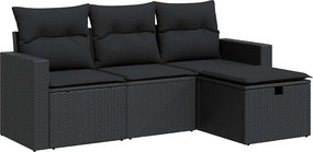vidaXL 4 részes fekete polyrattan kerti ülőgarnitúra párnákkal