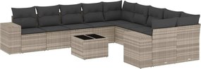 vidaXL 11 részes világosszürke polyrattan kerti ülőgarnitúra párnákkal