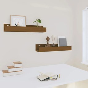 2 db mézbarna tömör fenyőfa fali polc 50 x 12 x 9 cm