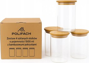 4 db 1500 ml-es üveg tárolóedény Bambo fedővel, élelmiszer tárolására, befőttesüveg, kancsó PF-998