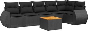 vidaXL 7 részes fekete polyrattan kerti ülőgarnitúra párnával