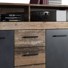 Kombinált komód, old star dark sötét tölgy/ grafit, LUNYSA