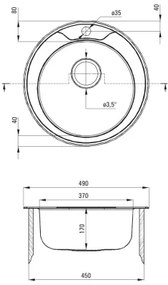 Deante ZHC_0813 - Mosogató TWIST átm. 49 cm szatén