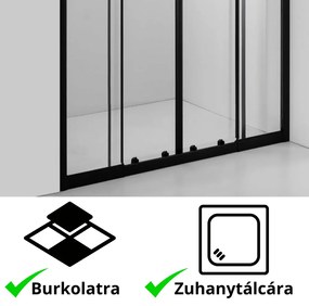Stuxi Sydney Black 120 cm széles két tolóajtós zuhanyajtó 6 mm vastag vízlepergető biztonsági üveggel, fekete elemekkel, 200 cm magas